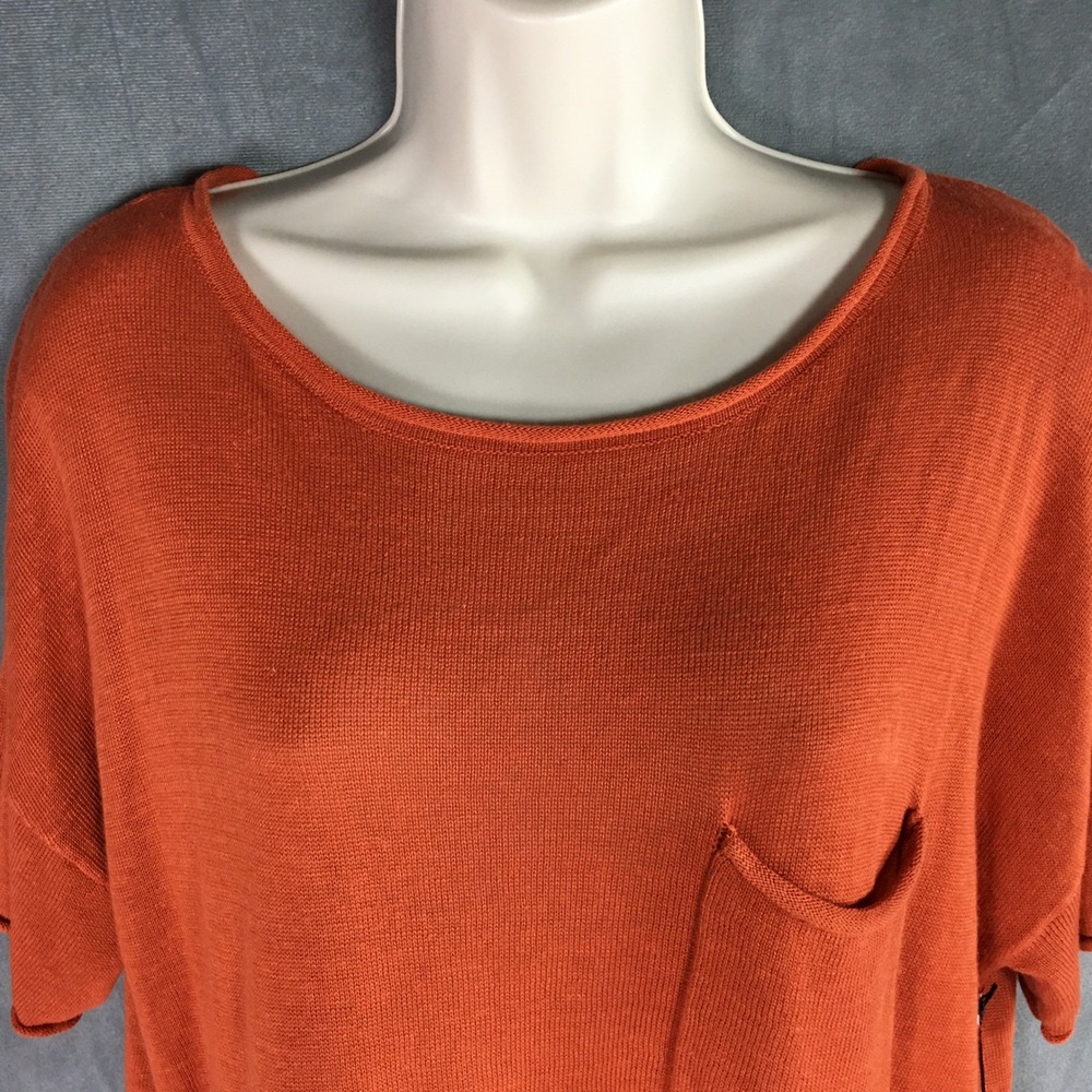 NEW Max Studio Linen Blend Knit Tunic Top Sz L Orange Short Sleeve Lagenlook - Picture 4 of 15